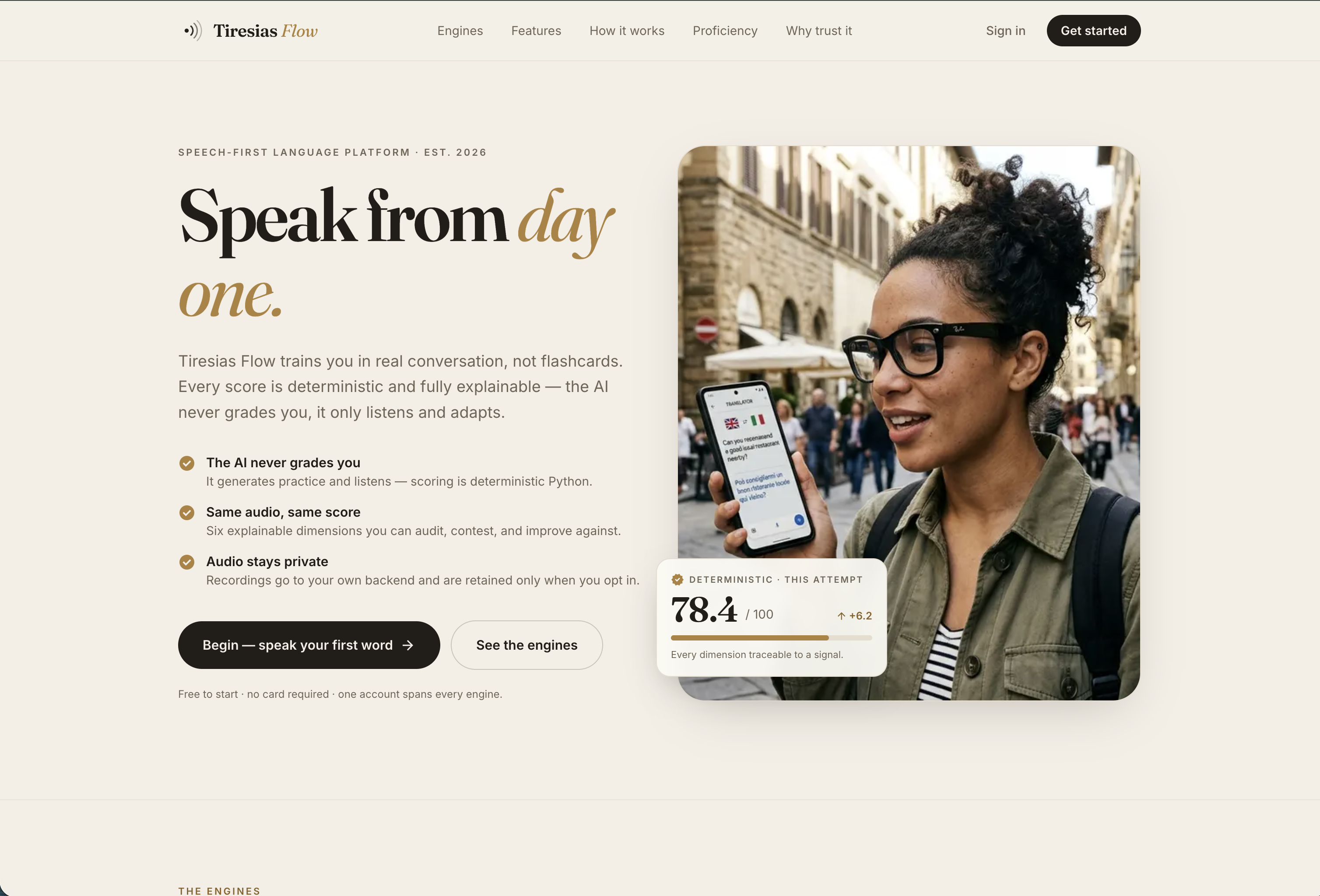 Tiresias Flow landing page